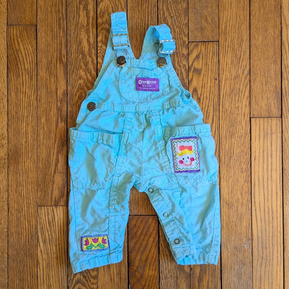 Vintage 90's OshKosh B'gosh Baby 3-6M Vestbak Overalls Blue Patched